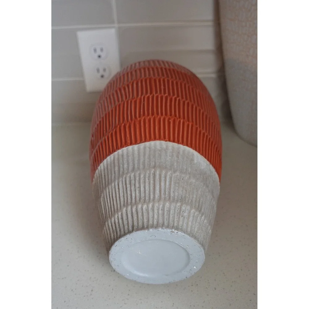 Textured Ceramic‎ Vase, Decorative Accent Vase, Modern Home Decor, Orange & Gray